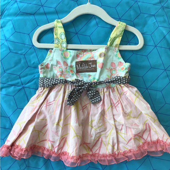 Matilda Jane Knot top - dress Apron Bicycle Spring Flowers Pink ruffle tunic - Picture 6 of 6